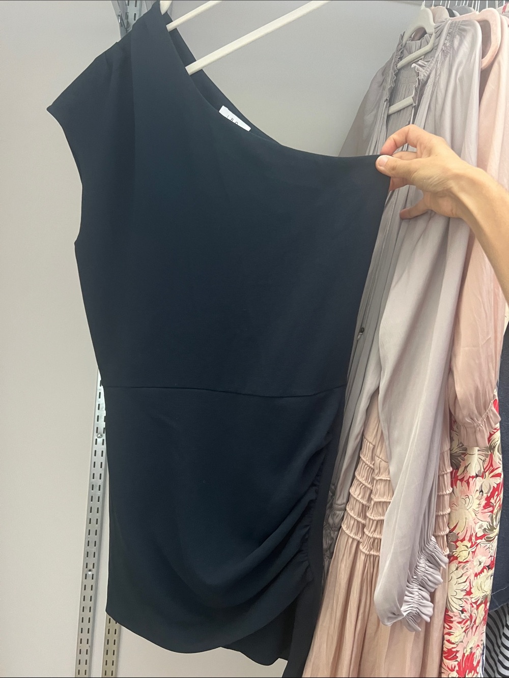 IRO Navy One-Shoulder Draped Cocktail Dress